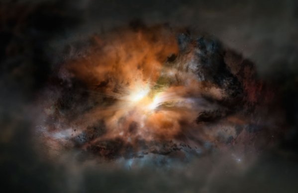 Astrónomos #AstroUDP usan ALMA para observar la turbulenta actividad de la galaxia más luminosa del Universo